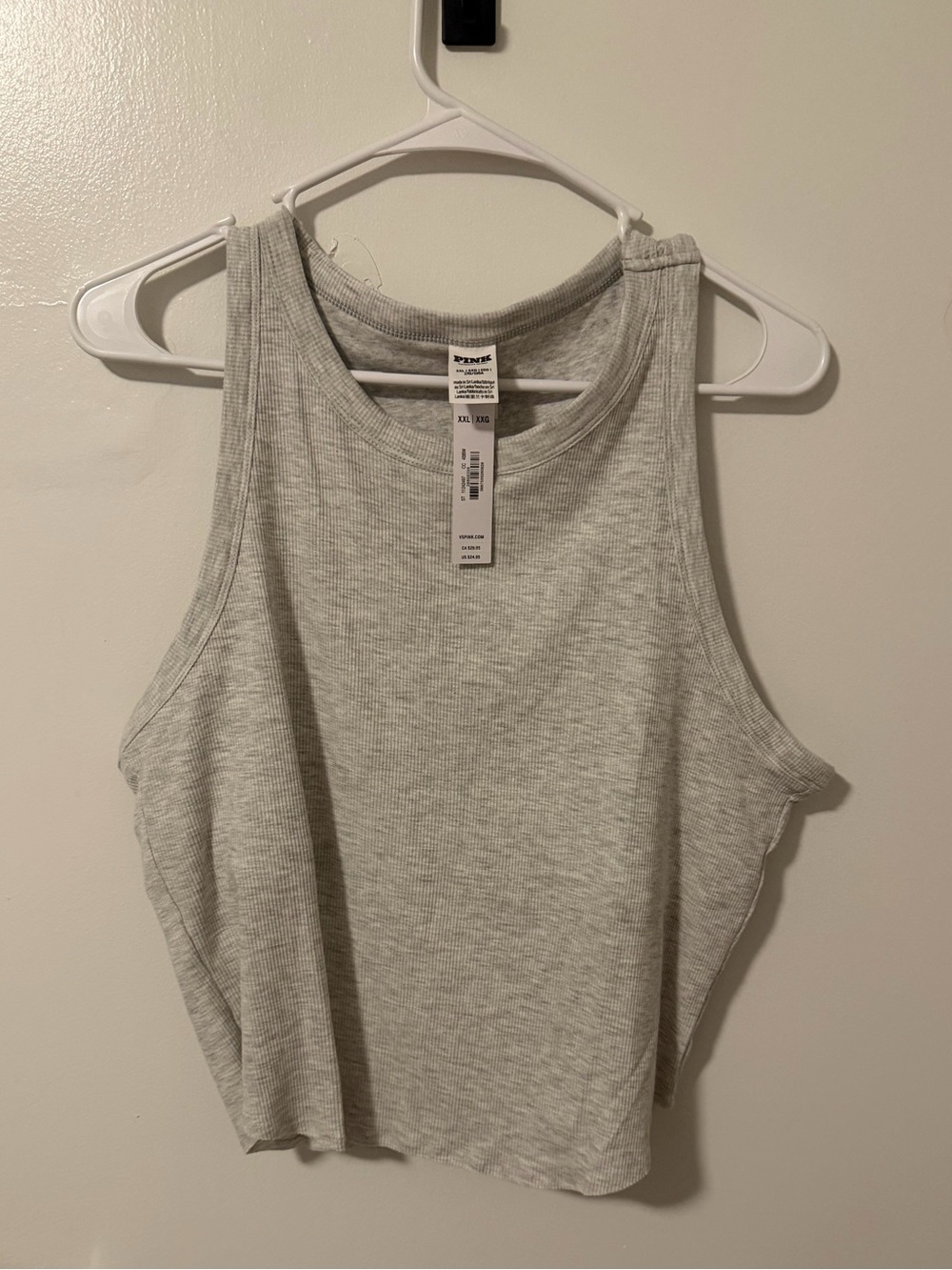 Victoriaâs Secret PINK Gray Ribbed Tank Top XXL NWT